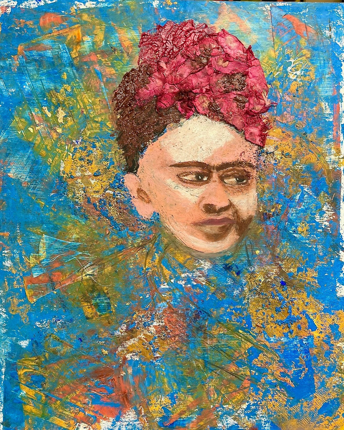 My Portrait of Frida Kahlo — Flowers, Cold Wax, and a Moment of Connection
